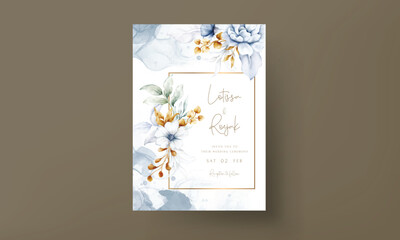 invitation template with elegant watercolor white blue roses