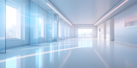 Fototapeta premium Embrace the serene atmosphere of this minimalistic corridor, flooded with natural light and featuring clean architectural lines, creating a space of tranquility and modern simplicity