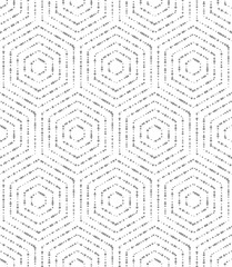 Geometric repeating light ornament with hexagonal gray dotted elements. Geometric modern ornament. Seamless abstract modern pattern