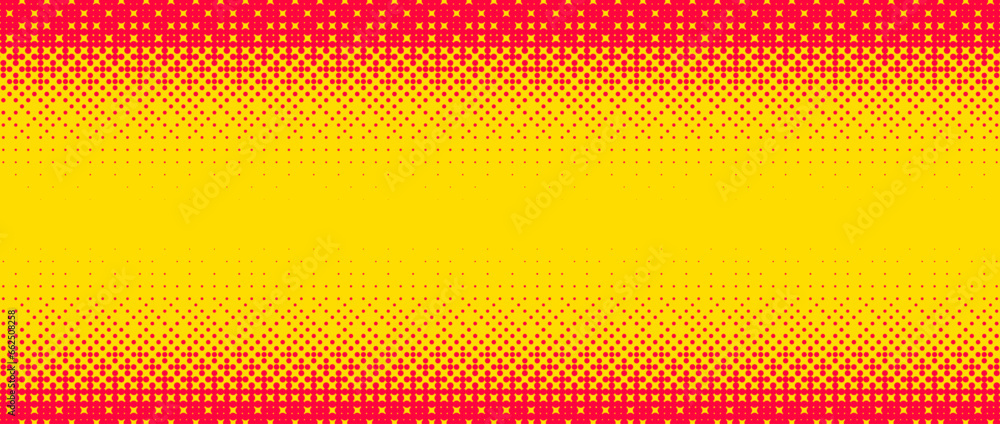 Poster Pixelated bitmap gradient texture. Yellow and orange dither pattern background. Abstract glitchy edge pattern. 8 bit video game screen wallpaper. Colorful pixel art retro illustration. Vector backdrop