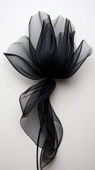 Black satin flower with silk elegant petals on a light background