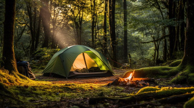 A tent at camp in a forest