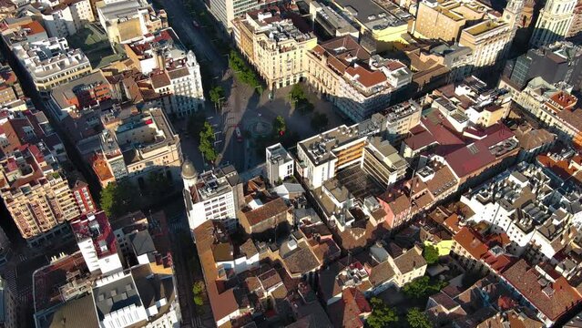 Aerial view of Zaragoza Urban Skyline and Spain Square, Aragon, Europe