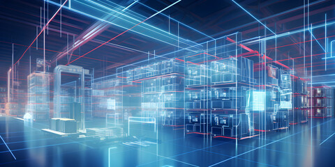 Digital Warehouse: with electronic grids connected to a barcode scanner