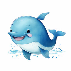 Blue whale illustration with white background 