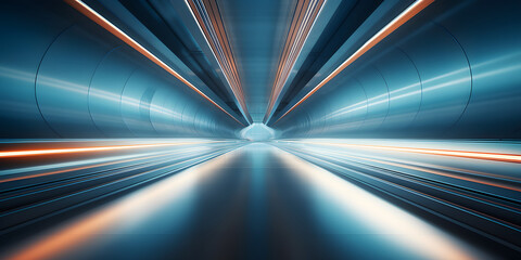 Dark Turquoise Metro Tunnel: Flattened Perspective with Illuminating Lights in Light Gray