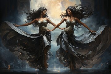 Graceful moonlit dancers, moving in perfect synchrony with the celestial rhythms - Generative AI - obrazy, fototapety, plakaty