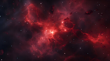 Fototapeta na wymiar A deep space image capturing the intense and mysterious beauty of a crimson nebula, swirling with clouds of interstellar dust and gas