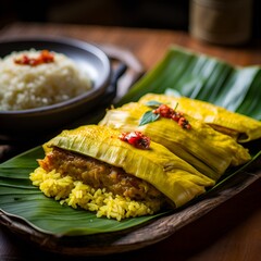 Colombian tamales in banana leaf