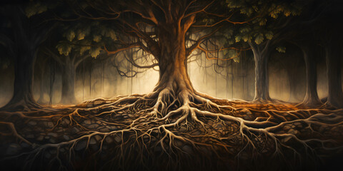 Powerful Root Symbolism: Tree Roots in Multilayered Realism within a Dark Space