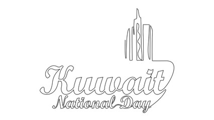 Animated self drawing of Kuwait National Days on February 25th. Kuwait National Days concept illustration in simple linear animation. Kuwait National Days concept design with full length animation