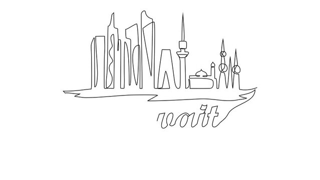 Animated self drawing of Kuwait National Days on February 25th. Kuwait National Days concept illustration in simple linear animation. Kuwait National Days concept design with full length animation