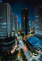 Fototapeta na wymiar Skyscrapers towering above the cityscape of Nishi-Shinjuku, Tokyo, Japan at night