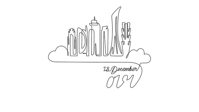 Animated self drawing of Qatar National Days on December 18th with white background. qatar National Days concept illustration in simple linear animation. Qatar National Days design with full animation