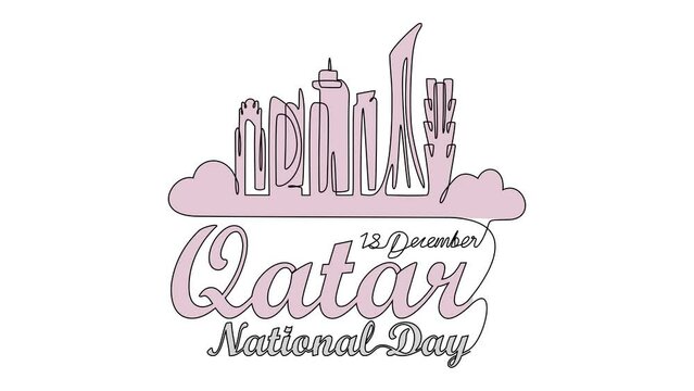 Animated self drawing of Qatar National Days on December 18th with white background. qatar National Days concept illustration in simple linear animation. Qatar National Days design with full animation