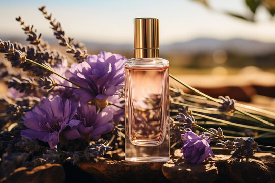 Elegant Perfume Bottle with Lavender Blossoms