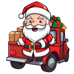 Cute Santa Claus Old Truck Clipart Illustration