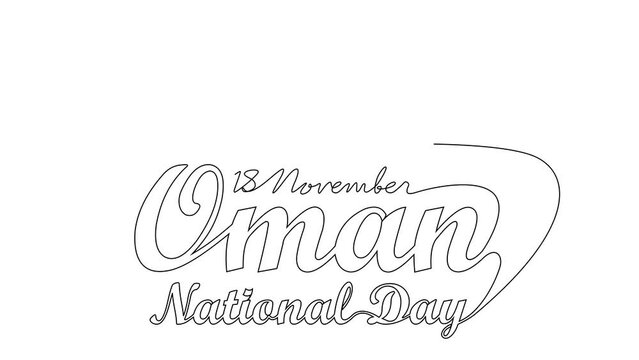 Animated self drawing of Oman National Day in 18th November. Oman National Day design concept illustration in simple linear animation. Oman National Day design concept with full length animation.