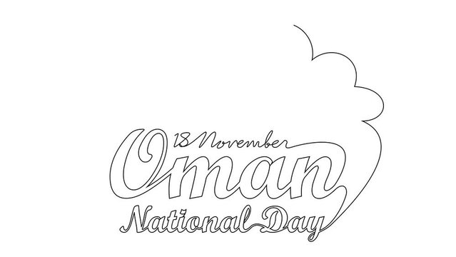 Animated self drawing of Oman National Day in 18th November. Oman National Day design concept illustration in simple linear animation. Oman National Day design concept with full length animation.