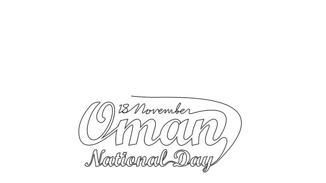 Animated self drawing of Oman National Day in 18th November. Oman National Day design concept illustration in simple linear animation. Oman National Day design concept with full length animation.