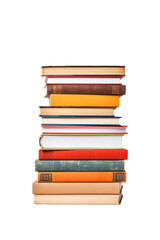 Stack of books stacked together on a transparent white background