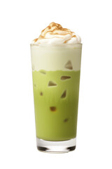 A matcha mint drink in a glass on a white transparent background