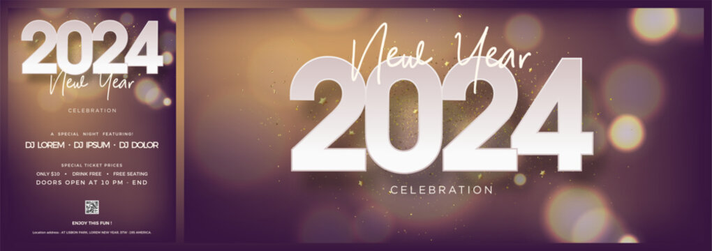 Happy new year background design. With white 2024 numbers on beautiful bokeh background.