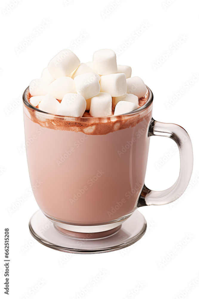 Wall mural Cup of coffee filled with marshmallows on a transparent white background