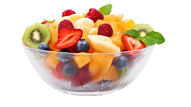 A fruit salad on a transparent white background