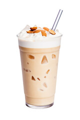 A cup of iced nut milk tea on a clear white background