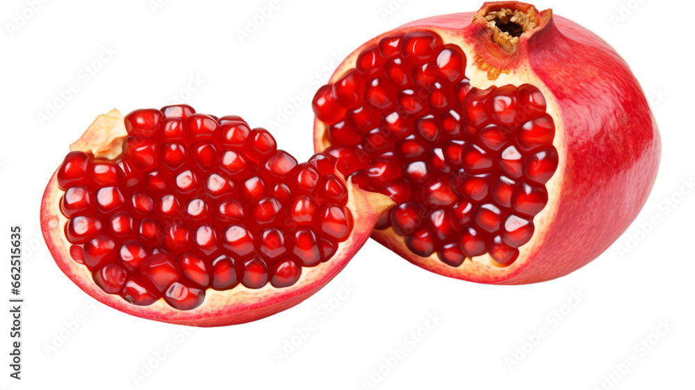 Wall mural a broken pomegranate on a transparent white background