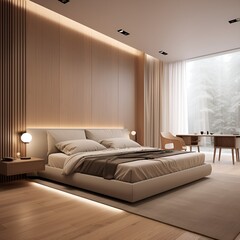 Room with minimalist design and bed