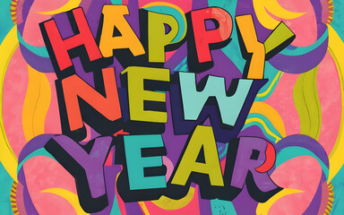 Happy New Year poster, flyer, background, banner design for celebration concept. Lettering text for Happy New Year. Holiday illustration.