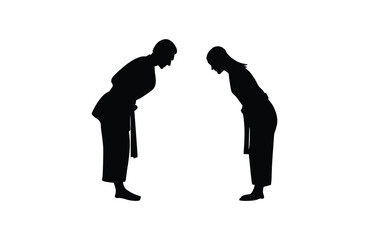 Respect and honor each other before and after competing in sports. karate silhouette vector. Boxing and competition silhouettes vector image,
