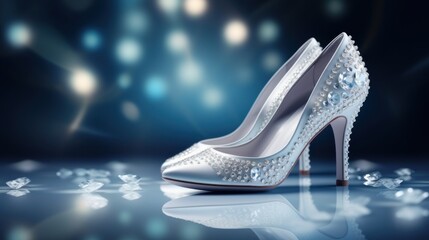 Obraz premium Luxury glamorous white bridal shoes UHD wallpaper Stock Photographic Image