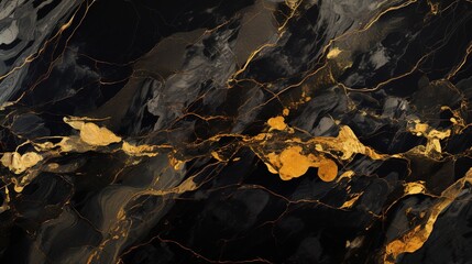 Top View of Luxurious Black and Gold Marble Background, Ideal for Elegant Product Presentation, Offering a Prestigious and Rich Setting with Shiny Glamour
