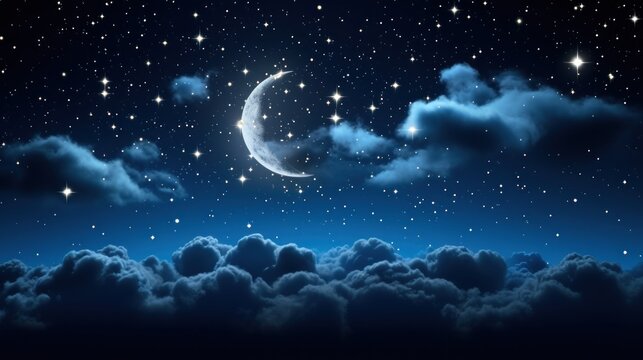 Night sky with moon and stars UHD wallpaper Stock Photographic Image