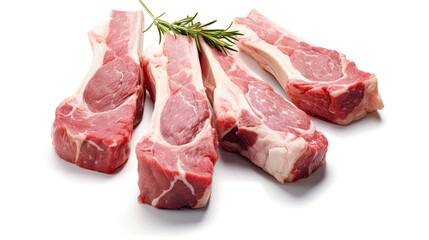 fresh raw lamb chops isolated on white background.