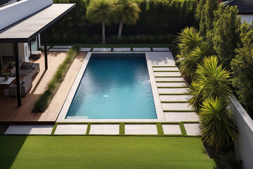 Contemporary Modern Australian House with Artificial Grass with Clean Design and Boundary Decoration, with a mini pool