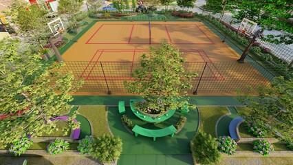 Nice modern leisure city park. 3d rendering