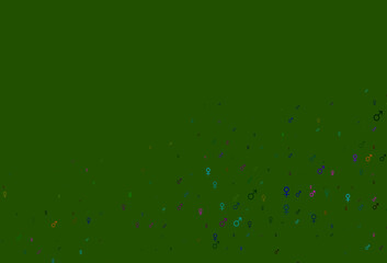 Light multicolor, rainbow vector background with gender symbols.
