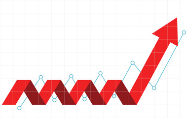 red bussiness arrow and graph stock market arrow sideway before growing pointing up on economic chart icon trending upwards financial board rises forex stock break up