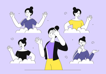 Woman with mood swings vector line