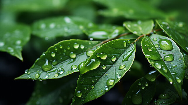 spring background natural green leaf with rain drop after the storm at rainforest Generative AI