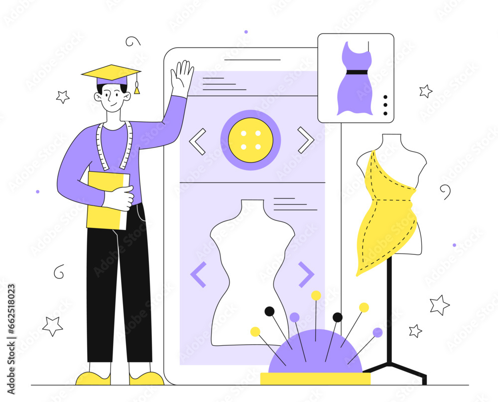 Poster man with online courses vector line
