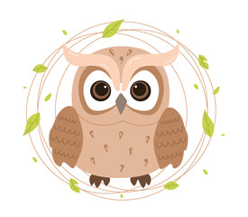 Owl with leaves vector concept
