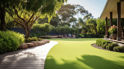 Contemporary Modern Australian House with Artificial Grass with Clean Design and Boundary Decoration, with a mini pool