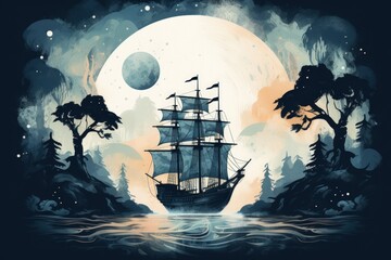 Fototapeta premium Daring pirate captains sailing enchanted seas - Generative AI