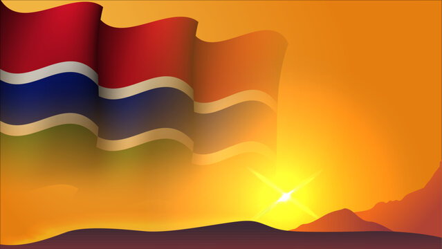 gambia waving flag background design on sunset view vector illustration