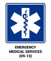 Emergency Medical Services vector sign, Motorist Services and Recreation Signs